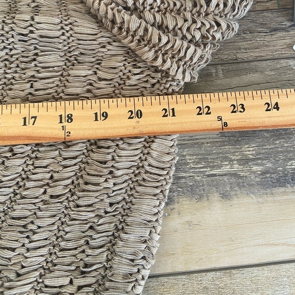 Chico's Crochet Open Knit Cardigan Size 2 US L Tan Beach Open Front Long Sleeves - Picture 8 of 9